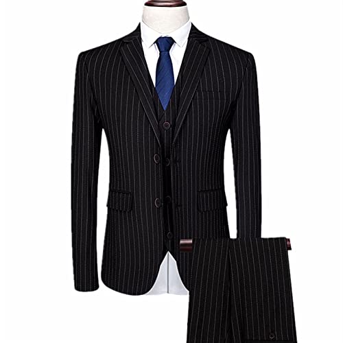 DDSP Weiße Herren gestreifter DREI Stück Anzug Business Masculino Blaue Schwarze Jacke und Hosenweste Plus Größe Kostüm Homme (Color : 1898 Black, Size : S.) von DDSP