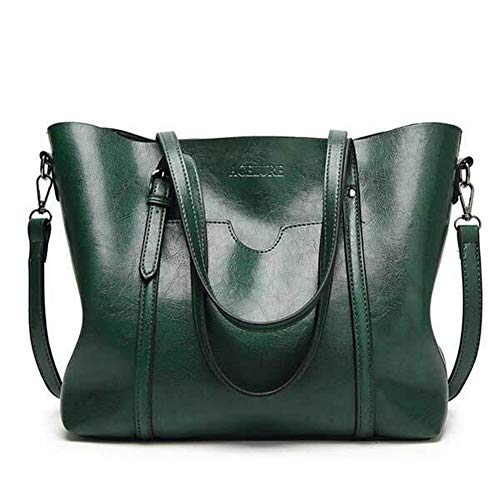 Damentaschen Ölwachs Damen Lederhandtaschen Luxus Lady Handtaschen Mit Geldbeutel-Taschen-Frauen Umhängetasche Big Tote Sac Bols Schwarz (Color : Green) von DDSP