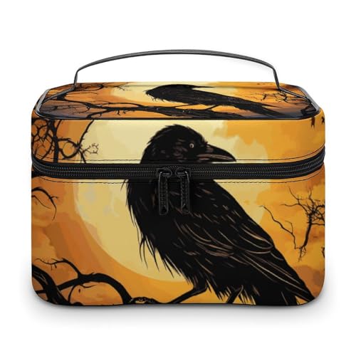 DDTKLSNV Crow Make-up-Tasche, tragbare Reise-Kosmetiktasche, Reißverschluss, Make-up-Organizer, Kulturbeutel für Damen von DDTKLSNV