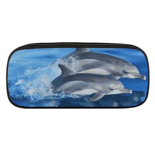 DDTKLSNV Federmäppchen aus Leder, wasserdicht, niedliches Federmäppchen, Reise-Kosmetiktasche, Make-up-Tasche, Organizer, Stifthalter für Männer und Frauen, Delfinfamilie von DDTKLSNV