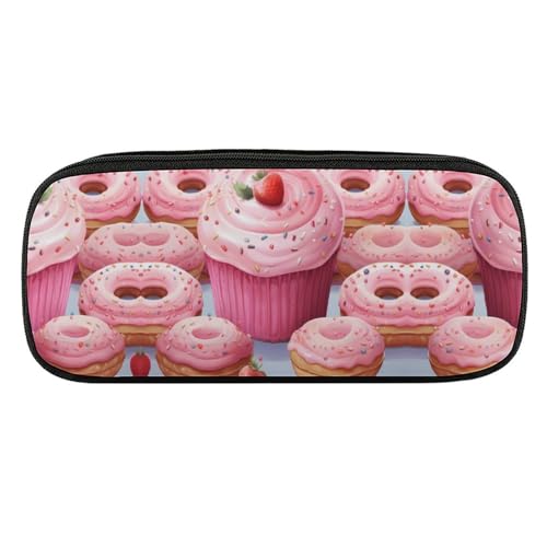 DDTKLSNV Federmäppchen aus Leder, wasserdicht, niedliches Federmäppchen, Reise-Kosmetiktasche, Make-up-Tasche, Organizer, Stifthalter für Männer und Frauen, Donut und Cupcake von DDTKLSNV