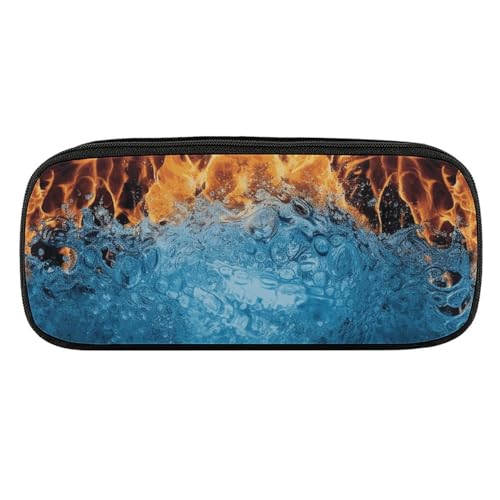 DDTKLSNV Federmäppchen aus Leder, wasserdicht, niedliches Federmäppchen, Reise-Kosmetiktasche, Make-up-Tasche, Organizer, Stifthalter für Männer und Frauen, Eisfeuer von DDTKLSNV