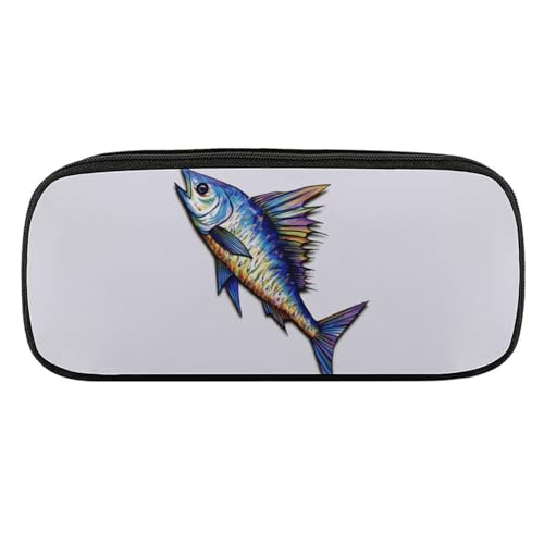 DDTKLSNV Federmäppchen aus Leder, wasserdicht, niedliches Federmäppchen, Reise-Kosmetiktasche, Make-up-Tasche, Organizer, Stifthalter für Männer und Frauen, Fischkunst von DDTKLSNV