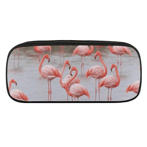 DDTKLSNV Federmäppchen aus Leder, wasserdicht, niedliches Federmäppchen, Reise-Kosmetiktasche, Make-up-Tasche, Organizer, Stifthalter für Männer und Frauen, Flamingos von DDTKLSNV