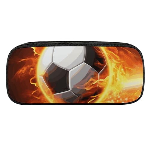 DDTKLSNV Federmäppchen aus Leder, wasserdicht, niedliches Federmäppchen, Reise-Kosmetiktasche, Make-up-Tasche, Organizer, Stifthalter für Männer und Frauen, Fußball-Flamme von DDTKLSNV