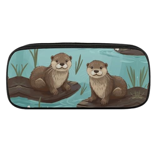 DDTKLSNV Federmäppchen aus Leder, wasserdicht, niedliches Federmäppchen, Reise-Kosmetiktasche, Make-up-Tasche, Organizer, Stifthalter für Männer und Frauen, Otter von DDTKLSNV