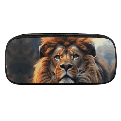DDTKLSNV Federmäppchen aus Leder, wasserdicht, niedliches Federmäppchen, Reise-Kosmetiktasche, Make-up-Tasche, Organizer, Stifthalter für Männer und Frauen, Scifi-Löwe von DDTKLSNV