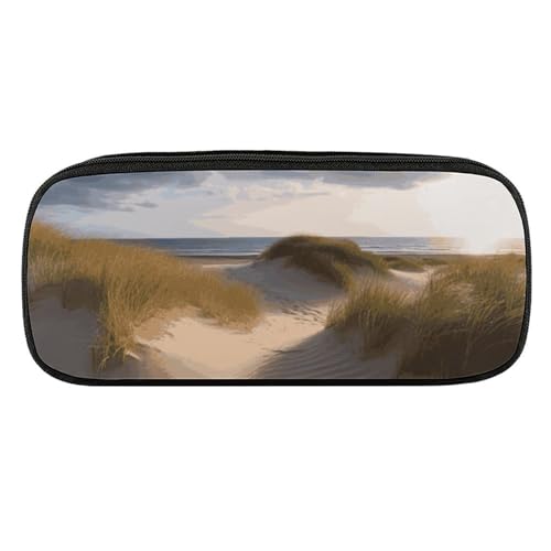 DDTKLSNV Federmäppchen aus Leder, wasserdicht, niedliches Federmäppchen, Reise-Kosmetiktasche, Make-up-Tasche, Organizer, Stifthalter für Männer und Frauen, Stranddünen von DDTKLSNV