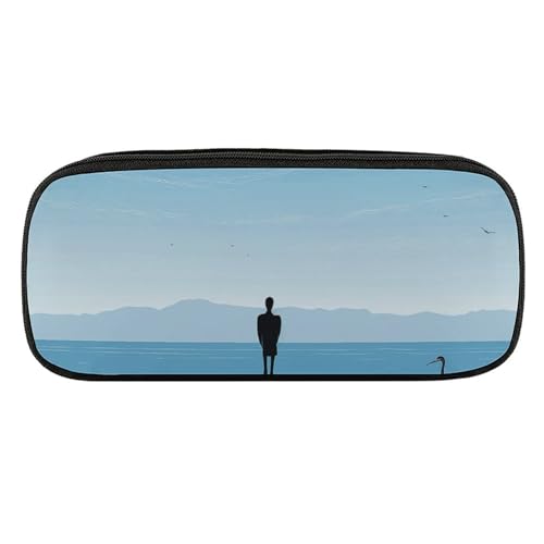 DDTKLSNV Federmäppchen aus Leder, wasserdicht, niedliches Federmäppchen, Reise-Kosmetiktasche, Make-up-Tasche, Organizer, Stifthalter für Männer und Frauen, einsamer Rücken von DDTKLSNV