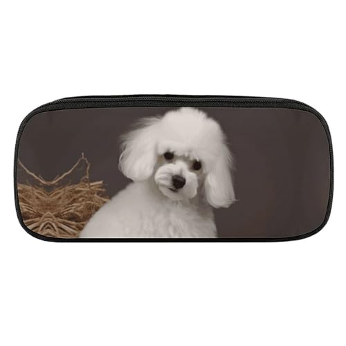 DDTKLSNV Federmäppchen aus Leder, wasserdicht, niedliches Federmäppchen, Reise-Kosmetiktasche, Make-up-Tasche, Organizer, Stifthalter für Männer und Frauen, französischer Pudel von DDTKLSNV