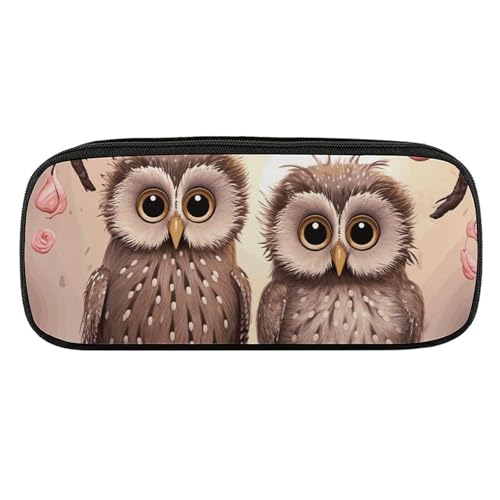 DDTKLSNV Federmäppchen aus Leder, wasserdicht, niedliches Federmäppchen, Reise-Kosmetiktasche, Make-up-Tasche, Organizer, Stifthalter für Männer und Frauen, niedliche Eulen von DDTKLSNV