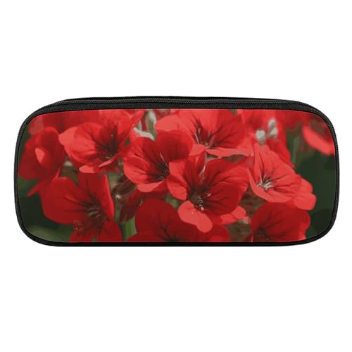 DDTKLSNV Federmäppchen aus Leder, wasserdicht, niedliches Federmäppchen, Reise-Kosmetiktasche, Make-up-Tasche, Organizer, Stifthalter für Männer und Frauen, rote Geranien von DDTKLSNV