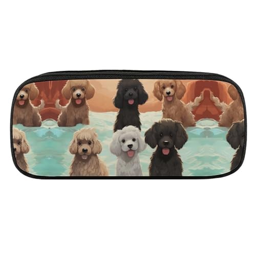 DDTKLSNV Federmäppchen aus Leder, wasserdicht, niedliches Federmäppchen, Reise-Kosmetiktasche, Organizer, Stifthalter für Männer und Frauen, Pudel und Hunde von DDTKLSNV