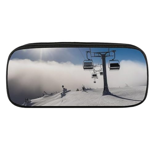 DDTKLSNV Federmäppchen aus Leder, wasserdicht, niedliches Federmäppchen, Reise-Kosmetiktasche, Organizer, Stifthalter für Männer und Frauen, Skilift bei Sonnenschein von DDTKLSNV