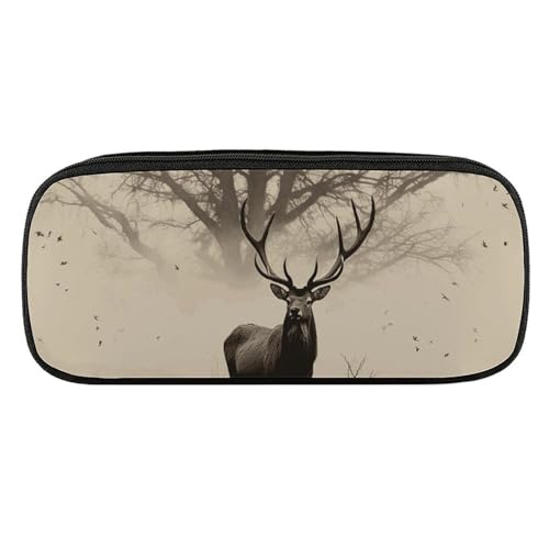 DDTKLSNV Federmäppchen aus Leder, wasserdicht, niedliches Federmäppchen, Reise-Kosmetiktasche, Organizer, Stifthalter für Männer und Frauen, abstraktes Baum-Elchbild von DDTKLSNV
