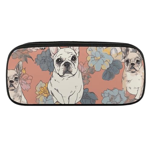 DDTKLSNV Federmäppchen aus Leder, wasserdicht, niedliches Federmäppchen, Reise-Kosmetiktasche, Organizer, Stifthalter für Männer und Frauen, französische Bulldogge von DDTKLSNV