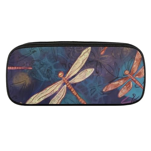 DDTKLSNV Federmäppchen aus Leder, wasserdicht, niedliches Federmäppchen, Reise-Kosmetiktasche, Organizer, Stifthalter für Männer und Frauen, handbemalte Libelle von DDTKLSNV