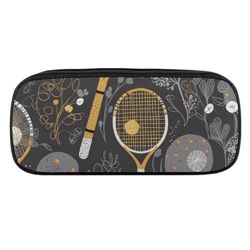 DDTKLSNV Federmäppchen aus Leder, wasserdicht, niedliches Federmäppchen, Reise-Kosmetiktasche, Organizer, Stifthalter für Männer und Frauen, lustige Tennisschläger und Tennisbälle von DDTKLSNV