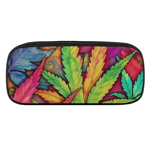 DDTKLSNV Federmäppchen aus Leder, wasserdicht, niedliches Federmäppchen, Reise-Kosmetiktasche, Organizer, Stifthalter für Männer und Frauen, mehrfarbig, Blatt-Unkrautkunst von DDTKLSNV