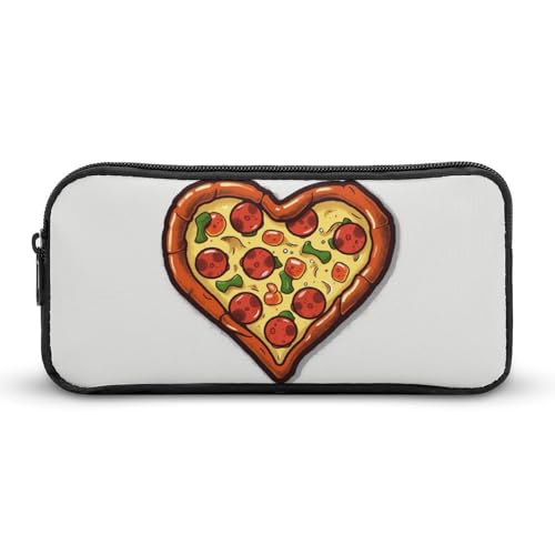 DDTKLSNV Federmäppchen mit Aufschrift "I Love Pizza" in Herzform, großes Fassungsvermögen, niedliches Federmäppchen, Make-up-Kosmetiktasche für Damen und Herren von DDTKLSNV