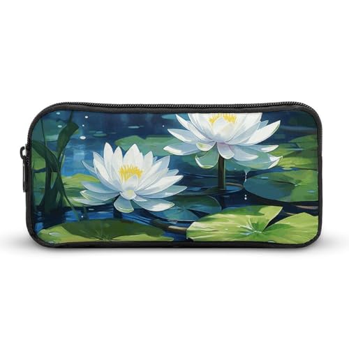DDTKLSNV Federmäppchen mit Wasserlilienmotiv, großes Fassungsvermögen, niedliches Federmäppchen, Make-up-Kosmetiktasche für Damen und Herren von DDTKLSNV