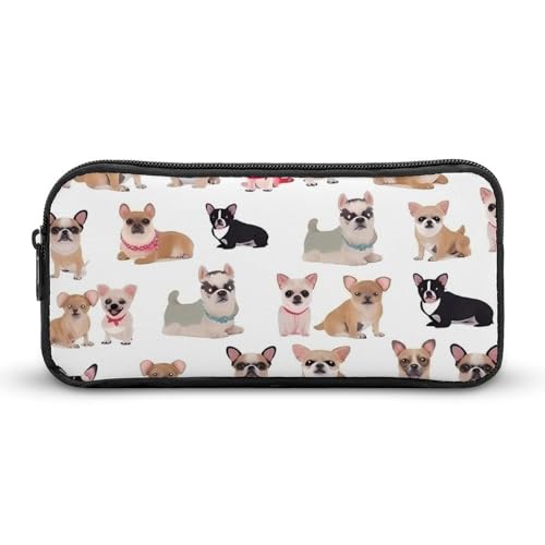 DDTKLSNV Federmäppchen mit niedlichem Chihuahua-Mops-Muster, großes Fassungsvermögen, niedliches Federmäppchen, Make-up-Kosmetiktasche für Damen und Herren von DDTKLSNV