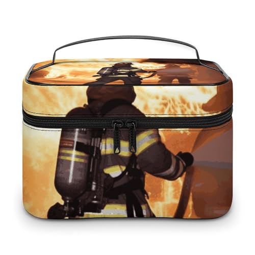 DDTKLSNV Feuerwehrmann Feuerwehrmann Flamme Make-up-Tasche Tragbare Reise-Kosmetiktasche Reißverschluss Make-up Organizer Kulturbeutel für Damen von DDTKLSNV