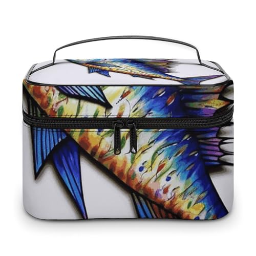 DDTKLSNV Fish Art Make-up-Tasche, tragbare Reise-Kosmetiktasche, Reißverschluss, Make-up-Organizer, Kulturbeutel für Damen von DDTKLSNV