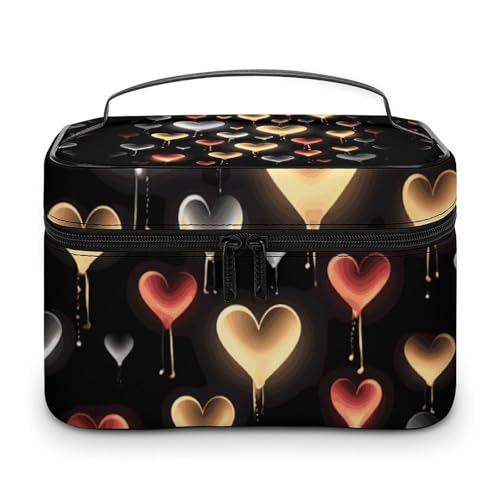 DDTKLSNV Glowing Love Make-up-Tasche, tragbare Reise-Kosmetiktasche, Reißverschluss, Make-up-Organizer, Kulturbeutel für Damen von DDTKLSNV