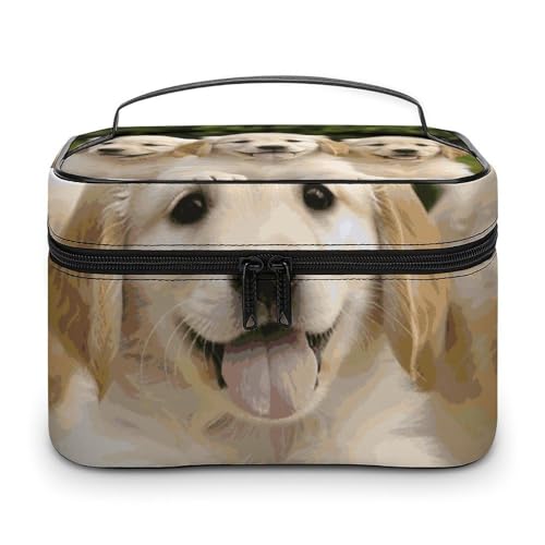 DDTKLSNV Golden Retriever Make-up-Tasche mit Reißverschluss, tragbare Reise-Kosmetiktasche, Make-up-Organizer für Damen von DDTKLSNV
