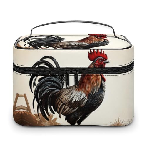 DDTKLSNV Hahn Make-up-Tasche, tragbare Reise-Kosmetiktasche, Reißverschluss, Make-up-Organizer, Kulturbeutel für Damen von DDTKLSNV