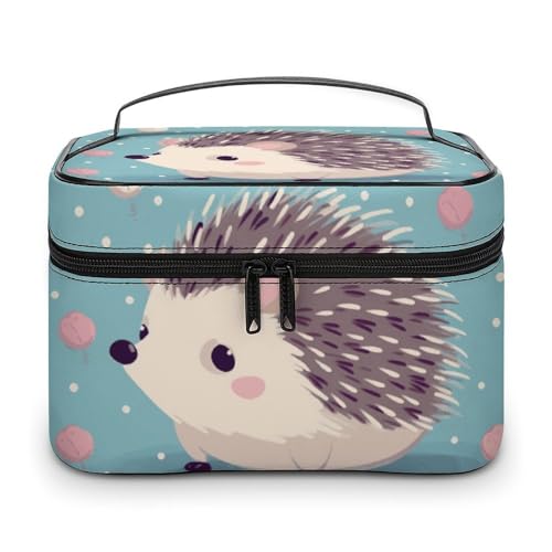 DDTKLSNV Igel-Make-up-Tasche, tragbar, Reise-Kosmetiktasche, Reißverschluss, Make-up-Organizer, Kulturbeutel für Damen von DDTKLSNV