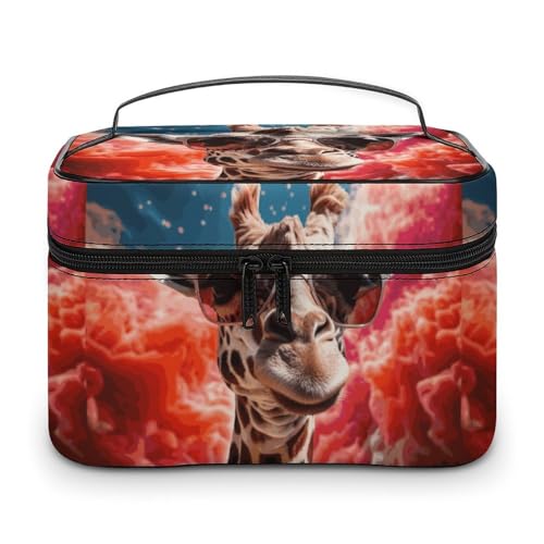 DDTKLSNV Kosmetiktasche mit Giraffenmotiv, tragbar, Reise-Kosmetiktasche, Reißverschluss, Make-up-Organizer für Damen von DDTKLSNV