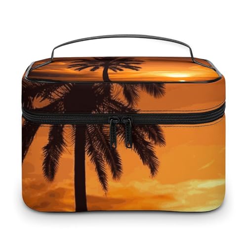 DDTKLSNV Kosmetiktasche mit Palmen-Sonnenuntergang, tragbar, mit Reißverschluss, Make-up-Organizer für Damen von DDTKLSNV