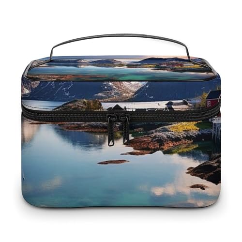 DDTKLSNV Kosmetiktasche mit Reißverschluss, Motiv: Norwegeninseln, tragbare Reise-Kosmetiktasche, Make-up-Organizer für Damen von DDTKLSNV