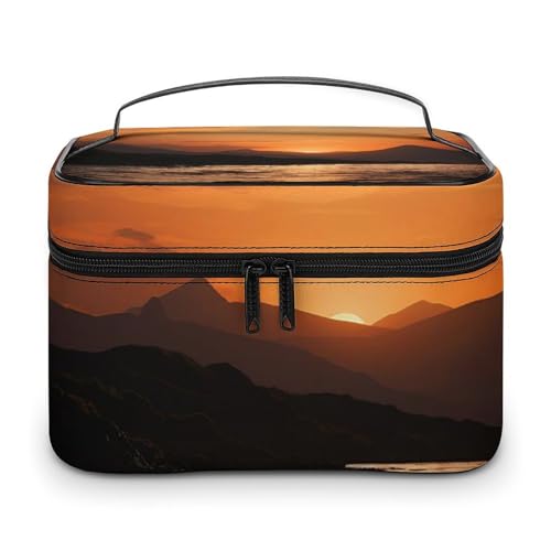 DDTKLSNV Kosmetiktasche mit Reißverschluss und Berg und Wasser bei Sonnenuntergang, tragbare Reise-Kosmetiktasche, Make-up-Organizer für Damen von DDTKLSNV