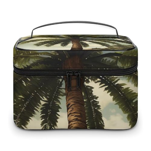 DDTKLSNV Kosmetiktasche mit tropischem Palmenmotiv, tragbar, mit Reißverschluss, Make-up-Organizer für Damen von DDTKLSNV