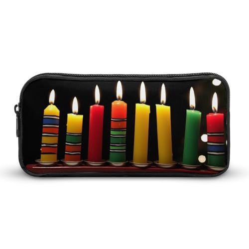 DDTKLSNV Kwanzaa Federmäppchen mit Kerzen, großes Fassungsvermögen, niedliches Federmäppchen, Make-up-Kosmetiktasche für Damen und Herren von DDTKLSNV