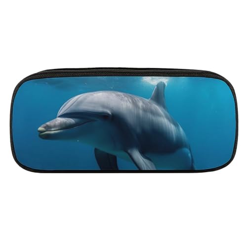 DDTKLSNV Leder-Federmäppchen, wasserdicht, niedliches Federmäppchen, Reise-Kosmetiktasche, Make-up-Tasche, Organizer, Stifthalter für Männer und Frauen, Delfine im von DDTKLSNV