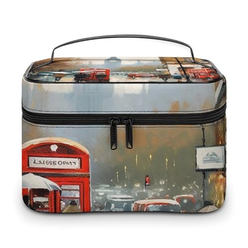 DDTKLSNV London Impression Make-up-Tasche, tragbare Reise-Kosmetiktasche, Reißverschluss, Make-up-Organizer, Kulturbeutel für Damen von DDTKLSNV