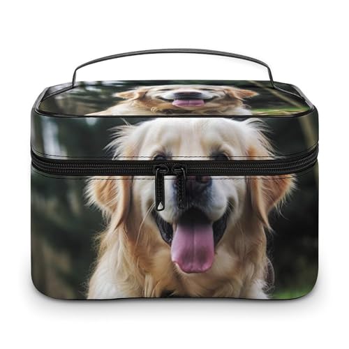 DDTKLSNV Lustige Make-up-Tasche mit goldenem Retriever, tragbare Reise-Kosmetiktasche, Reißverschluss, Make-up-Organizer, Kulturbeutel für Damen von DDTKLSNV