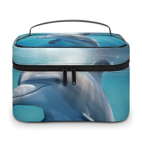 DDTKLSNV Make-up-Tasche, Motiv: Winter der Delfin, tragbare Reise-Kosmetiktasche, Reißverschluss, Make-up-Organizer, Kulturbeutel für Damen von DDTKLSNV