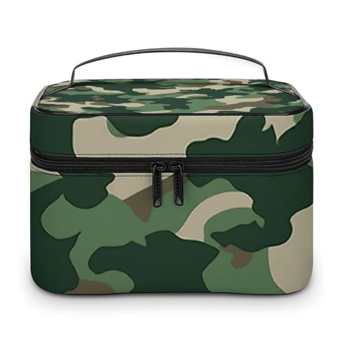 DDTKLSNV Make-up-Tasche, tragbar, Reise-Kosmetiktasche, Reißverschluss, Make-up-Organizer, Kulturbeutel für Damen und Damen, Camouflage-Grün von DDTKLSNV