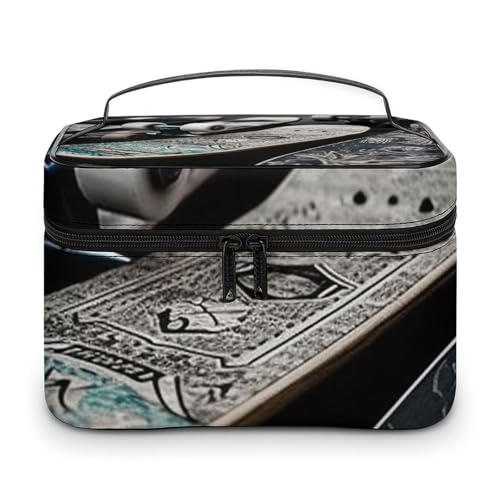 DDTKLSNV Make-up-Tasche für Skateboards, tragbare Reise-Kosmetiktasche, Reißverschluss, Make-up-Organizer, Kulturbeutel für Damen von DDTKLSNV