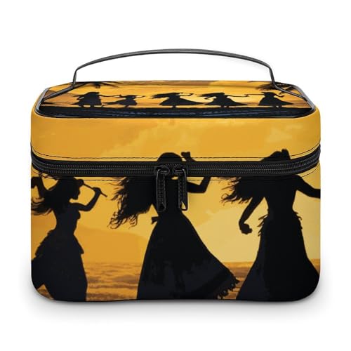 DDTKLSNV Make-up-Tasche mit 5 Silhouetten von hawaiianischem Tanz, tragbare Reise-Kosmetiktasche, Reißverschluss, Make-up-Organizer, Kulturbeutel für Damen von DDTKLSNV
