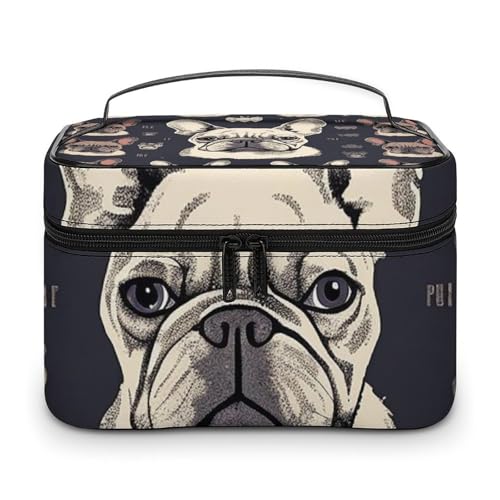 DDTKLSNV Make-up-Tasche mit Aufschrift "I Love French Bulldogge", tragbare Reise-Kosmetiktasche, Reißverschluss, Make-up-Organizer, Kulturbeutel für Damen von DDTKLSNV