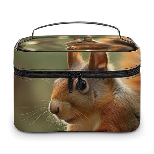 DDTKLSNV Make-up-Tasche mit Eichhörnchen-Motiv, tragbare Reise-Kosmetiktasche, Reißverschluss, Make-up-Organizer, Kulturbeutel für Damen von DDTKLSNV