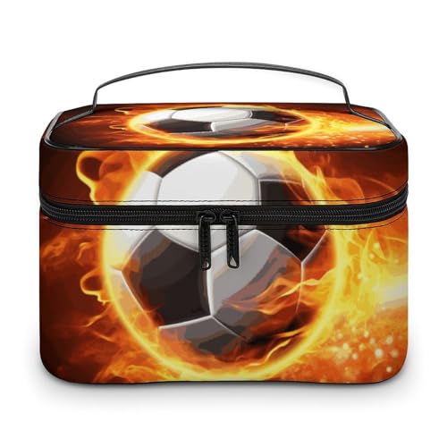 DDTKLSNV Make-up-Tasche mit Fußball-Flamme, tragbare Reise-Kosmetiktasche, Reißverschluss, Make-up-Organizer, Kulturbeutel für Damen von DDTKLSNV