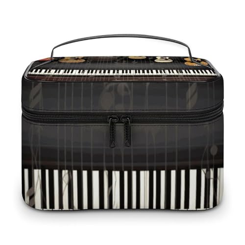 DDTKLSNV Make-up-Tasche mit Gitarren- und Klaviermuster, tragbare Reise-Kosmetiktasche, Reißverschluss, Make-up-Organizer, Kulturbeutel für Damen von DDTKLSNV
