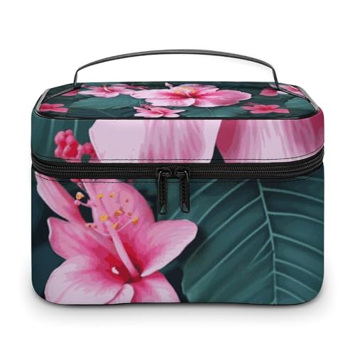 DDTKLSNV Make-up-Tasche mit Hawaii-Blume, tragbar, Reise-Kosmetiktasche, Reißverschluss, Make-up-Organizer, Kulturbeutel für Damen von DDTKLSNV